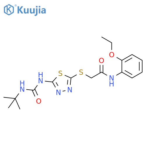 2-({5-(tert-butylcarbamoyl)amino-1,3,4-thiadiazol-2-yl}sulfanyl)-N-(2-ethoxyphenyl)acetamide structure