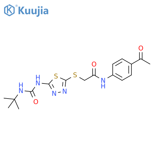 N-(4-acetylphenyl)-2-({5-(tert-butylcarbamoyl)amino-1,3,4-thiadiazol-2-yl}sulfanyl)acetamide structure