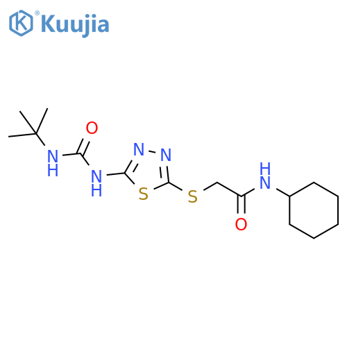 2-({5-(tert-butylcarbamoyl)amino-1,3,4-thiadiazol-2-yl}sulfanyl)-N-cyclohexylacetamide structure