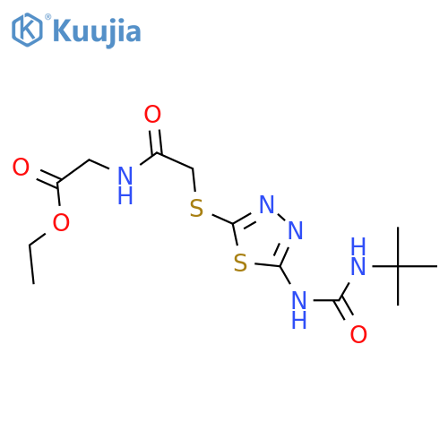 ethyl 2-2-({5-(tert-butylcarbamoyl)amino-1,3,4-thiadiazol-2-yl}sulfanyl)acetamidoacetate structure