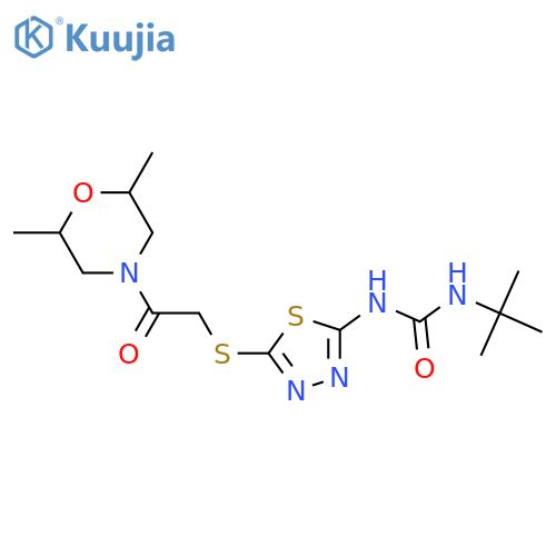 3-tert-butyl-1-(5-{2-(2,6-dimethylmorpholin-4-yl)-2-oxoethylsulfanyl}-1,3,4-thiadiazol-2-yl)urea structure