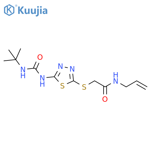2-({5-(tert-butylcarbamoyl)amino-1,3,4-thiadiazol-2-yl}sulfanyl)-N-(prop-2-en-1-yl)acetamide structure