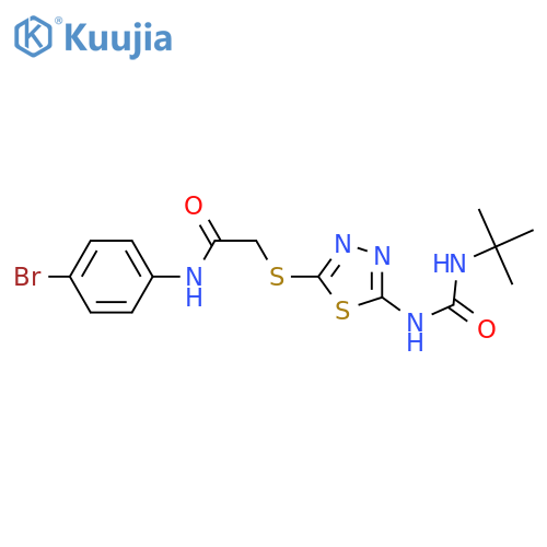 N-(4-bromophenyl)-2-({5-(tert-butylcarbamoyl)amino-1,3,4-thiadiazol-2-yl}sulfanyl)acetamide structure