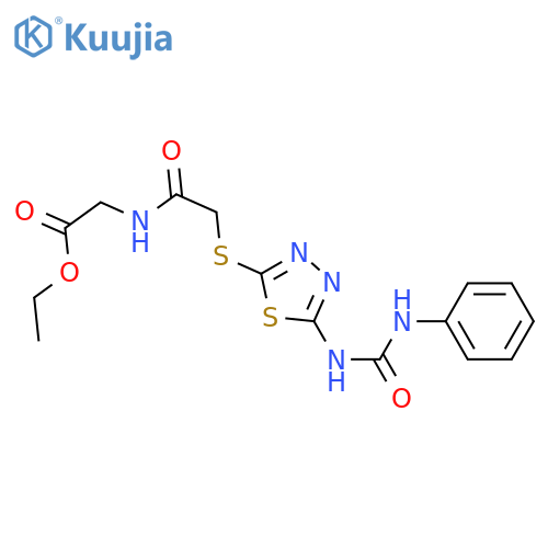 ethyl 2-2-({5-(phenylcarbamoyl)amino-1,3,4-thiadiazol-2-yl}sulfanyl)acetamidoacetate structure