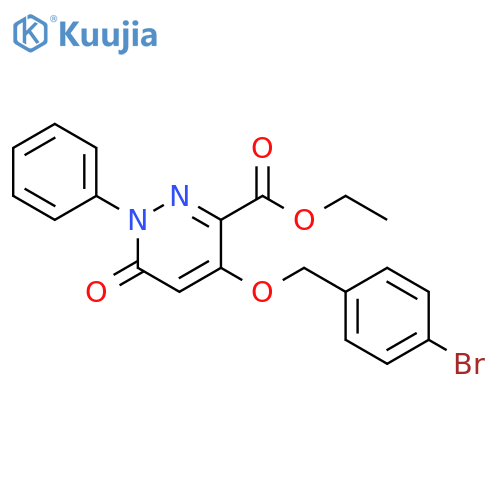ethyl 4-(4-bromophenyl)methoxy-6-oxo-1-phenyl-1,6-dihydropyridazine-3-carboxylate structure