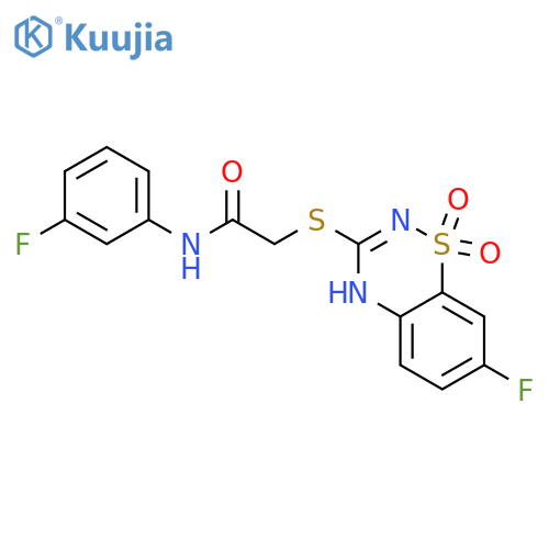 2-(7-fluoro-1,1-dioxo-4H-1lambda6,2,4-benzothiadiazin-3-yl)sulfanyl-N-(3-fluorophenyl)acetamide structure