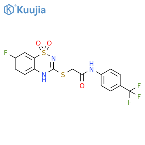 2-(7-fluoro-1,1-dioxo-4H-1lambda6,2,4-benzothiadiazin-3-yl)sulfanyl-N-4-(trifluoromethyl)phenylacetamide structure