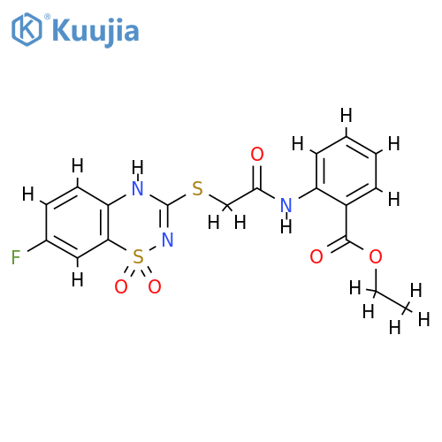 ethyl 2-{2-(7-fluoro-1,1-dioxo-4H-1lambda6,2,4-benzothiadiazin-3-yl)sulfanylacetamido}benzoate structure