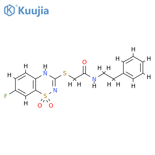 2-(7-fluoro-1,1-dioxo-4H-1lambda6,2,4-benzothiadiazin-3-yl)sulfanyl-N-(2-phenylethyl)acetamide structure