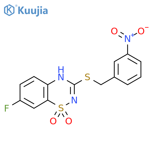 7-fluoro-3-{(3-nitrophenyl)methylsulfanyl}-4H-1lambda6,2,4-benzothiadiazine-1,1-dione structure
