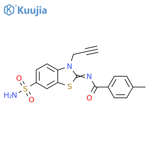 4-methyl-N-(2Z)-3-(prop-2-yn-1-yl)-6-sulfamoyl-2,3-dihydro-1,3-benzothiazol-2-ylidenebenzamide structure