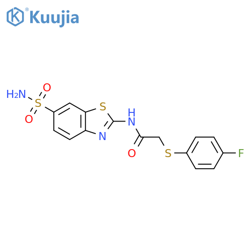 2-(4-fluorophenyl)sulfanyl-N-(6-sulfamoyl-1,3-benzothiazol-2-yl)acetamide structure
