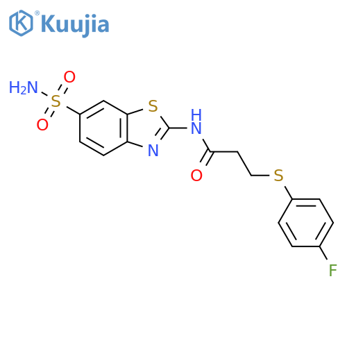 3-(4-fluorophenyl)sulfanyl-N-(6-sulfamoyl-1,3-benzothiazol-2-yl)propanamide structure