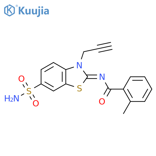 2-methyl-N-(2Z)-3-(prop-2-yn-1-yl)-6-sulfamoyl-2,3-dihydro-1,3-benzothiazol-2-ylidenebenzamide structure