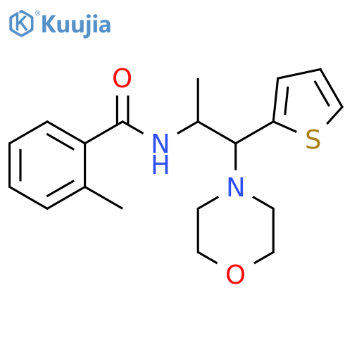 2-methyl-N-1-(morpholin-4-yl)-1-(thiophen-2-yl)propan-2-ylbenzamide structure