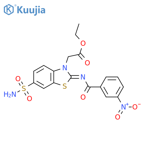 ethyl 2-(2Z)-2-(3-nitrobenzoyl)imino-6-sulfamoyl-2,3-dihydro-1,3-benzothiazol-3-ylacetate structure