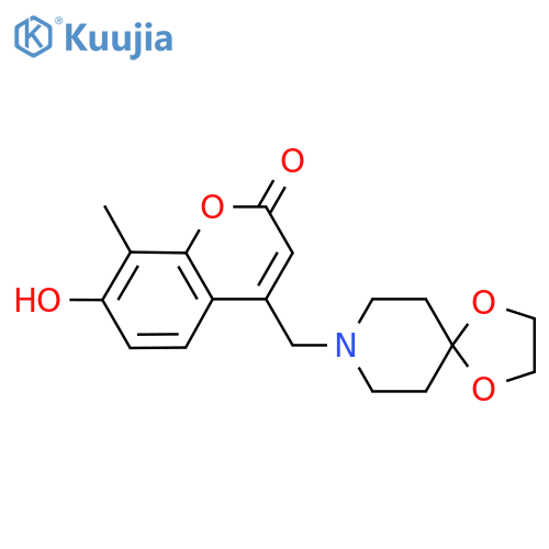4-({1,4-dioxa-8-azaspiro4.5decan-8-yl}methyl)-7-hydroxy-8-methyl-2H-chromen-2-one structure
