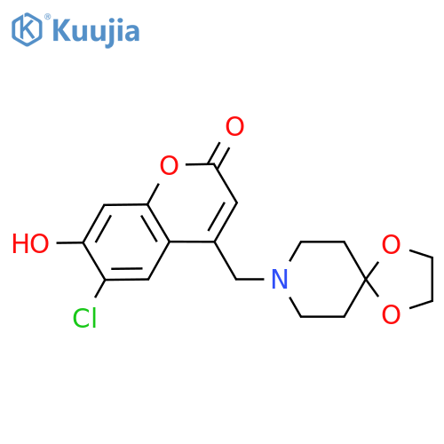 6-chloro-4-({1,4-dioxa-8-azaspiro4.5decan-8-yl}methyl)-7-hydroxy-2H-chromen-2-one structure