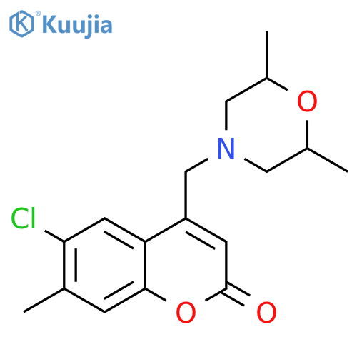 6-chloro-4-(2,6-dimethylmorpholin-4-yl)methyl-7-methyl-2H-chromen-2-one structure
