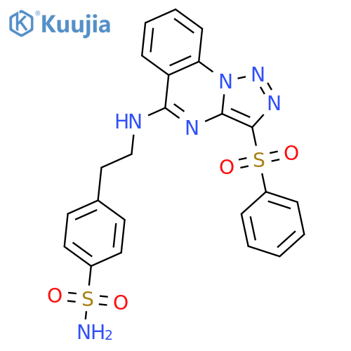 4-(2-{3-(benzenesulfonyl)-1,2,3triazolo1,5-aquinazolin-5-ylamino}ethyl)benzene-1-sulfonamide structure