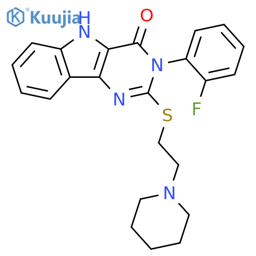 3-(2-fluorophenyl)-2-{2-(piperidin-1-yl)ethylsulfanyl}-3H,4H,5H-pyrimido5,4-bindol-4-one structure