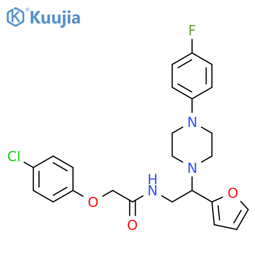 2-(4-chlorophenoxy)-N-{2-4-(4-fluorophenyl)piperazin-1-yl-2-(furan-2-yl)ethyl}acetamide structure