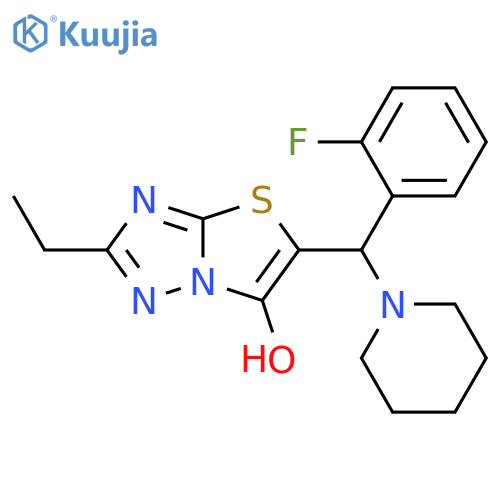 2-ethyl-5-(2-fluorophenyl)(piperidin-1-yl)methyl-1,2,4triazolo3,2-b1,3thiazol-6-ol structure