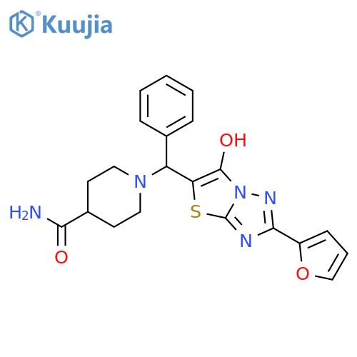 1-{2-(furan-2-yl)-6-hydroxy-1,2,4triazolo3,2-b1,3thiazol-5-yl(phenyl)methyl}piperidine-4-carboxamide structure