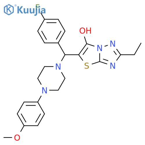 2-ethyl-5-(4-fluorophenyl)4-(4-methoxyphenyl)piperazin-1-ylmethyl-1,2,4triazolo3,2-b1,3thiazol-6-ol structure