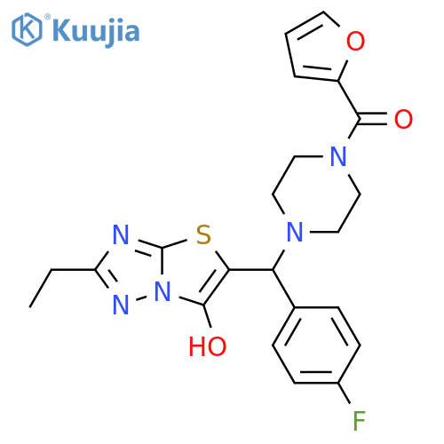 2-ethyl-5-(4-fluorophenyl)4-(furan-2-carbonyl)piperazin-1-ylmethyl-1,2,4triazolo3,2-b1,3thiazol-6-ol structure