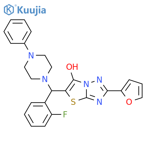 5-(2-fluorophenyl)(4-phenylpiperazin-1-yl)methyl-2-(furan-2-yl)-1,2,4triazolo3,2-b1,3thiazol-6-ol structure