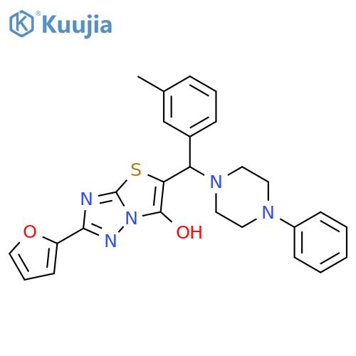 2-(furan-2-yl)-5-(3-methylphenyl)(4-phenylpiperazin-1-yl)methyl-1,2,4triazolo3,2-b1,3thiazol-6-ol structure