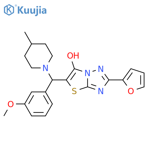 2-(furan-2-yl)-5-(3-methoxyphenyl)(4-methylpiperidin-1-yl)methyl-1,2,4triazolo3,2-b1,3thiazol-6-ol structure