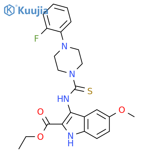 ethyl 3-{4-(2-fluorophenyl)piperazine-1-carbothioylamino}-5-methoxy-1H-indole-2-carboxylate structure