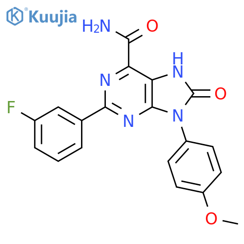 2-(3-fluorophenyl)-9-(4-methoxyphenyl)-8-oxo-8,9-dihydro-7H-purine-6-carboxamide structure