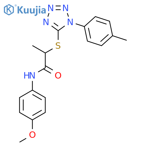 N-(4-methoxyphenyl)-2-{1-(4-methylphenyl)-1H-1,2,3,4-tetrazol-5-ylsulfanyl}propanamide structure