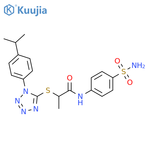 2-({1-4-(propan-2-yl)phenyl-1H-1,2,3,4-tetrazol-5-yl}sulfanyl)-N-(4-sulfamoylphenyl)propanamide structure