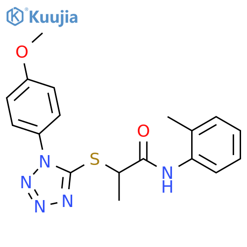 2-{1-(4-methoxyphenyl)-1H-1,2,3,4-tetrazol-5-ylsulfanyl}-N-(2-methylphenyl)propanamide structure