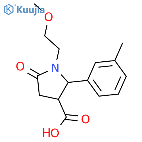 1-(2-Methoxyethyl)-2-(3-methylphenyl)-5-oxo-3-pyrrolidinecarboxylic acid structure