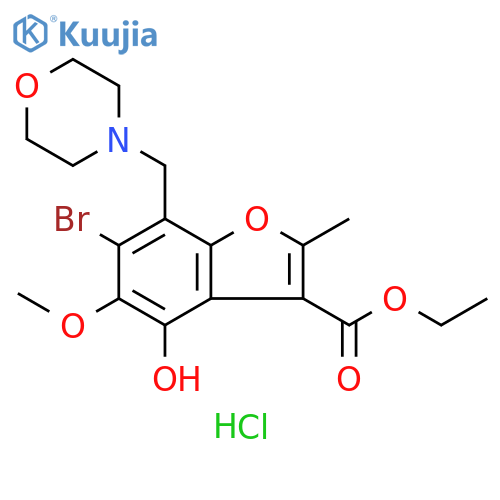3-Benzofurancarboxylic acid, 6-bromo-4-hydroxy-5-methoxy-2-methyl-7-(4-morpholinylmethyl)-, ethyl ester, hydrochloride (1:1) structure