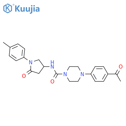 4-(4-acetylphenyl)-N-1-(4-methylphenyl)-5-oxopyrrolidin-3-ylpiperazine-1-carboxamide structure