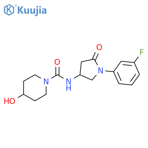 N-1-(3-fluorophenyl)-5-oxopyrrolidin-3-yl-4-hydroxypiperidine-1-carboxamide structure