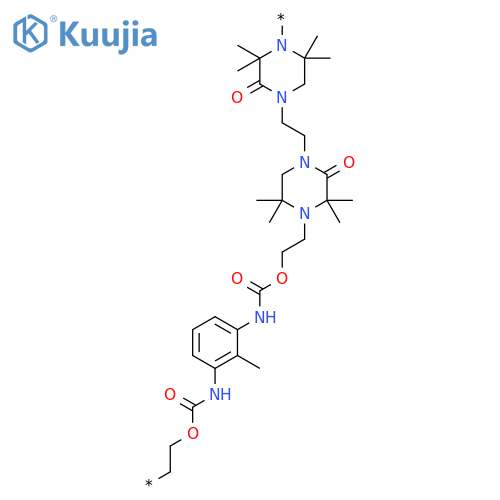 Poly[(2,2,6,6-tetramethyl-3-oxo-1,4-piperazinediyl)-1,2-ethanediyl(3,3,5,5-tetramethyl-2-oxo-1,4-piperazinediyl)-1,2-ethanediyloxycarbonylimino(methyl-1,3-phenylene)iminocarbonyloxy-1,2-ethanediyl] structure