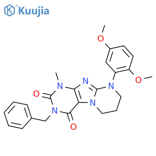 3-benzyl-9-(2,5-dimethoxyphenyl)-1-methyl-1H,2H,3H,4H,6H,7H,8H,9H-pyrimido1,2-gpurine-2,4-dione structure