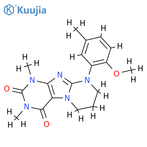 9-(2-methoxy-5-methylphenyl)-1,3-dimethyl-1H,2H,3H,4H,6H,7H,8H,9H-pyrimido1,2-gpurine-2,4-dione structure