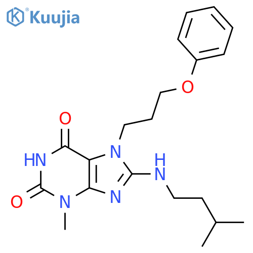 3-methyl-8-(3-methylbutyl)amino-7-(3-phenoxypropyl)-2,3,6,7-tetrahydro-1H-purine-2,6-dione structure