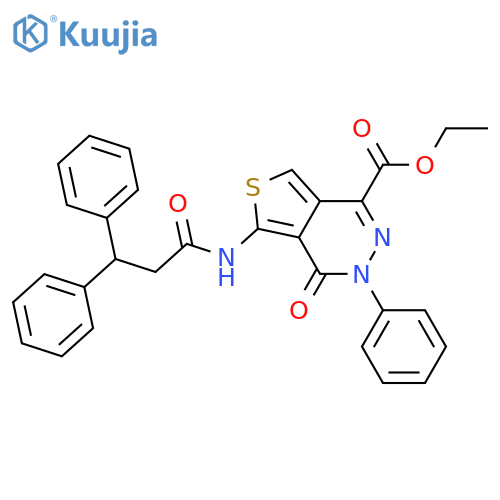 ethyl 5-(3,3-diphenylpropanamido)-4-oxo-3-phenyl-3H,4H-thieno3,4-dpyridazine-1-carboxylate structure