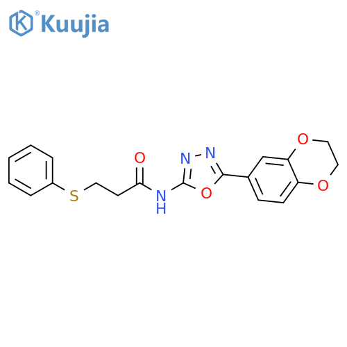 N-5-(2,3-dihydro-1,4-benzodioxin-6-yl)-1,3,4-oxadiazol-2-yl-3-(phenylsulfanyl)propanamide structure