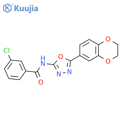 3-chloro-N-5-(2,3-dihydro-1,4-benzodioxin-6-yl)-1,3,4-oxadiazol-2-ylbenzamide structure