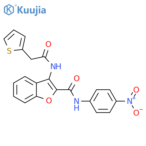 N-(4-nitrophenyl)-3-2-(thiophen-2-yl)acetamido-1-benzofuran-2-carboxamide structure